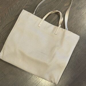 Clare V. Simple Tote Perforated White Leather Bag